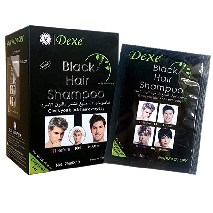 10 PCS Dexe Black Hair Shampoo Instant Hair Dye for Men Women Black Color - Simple to Use - Hair Dye Permanent - Last 30 days - Natural Ingredients