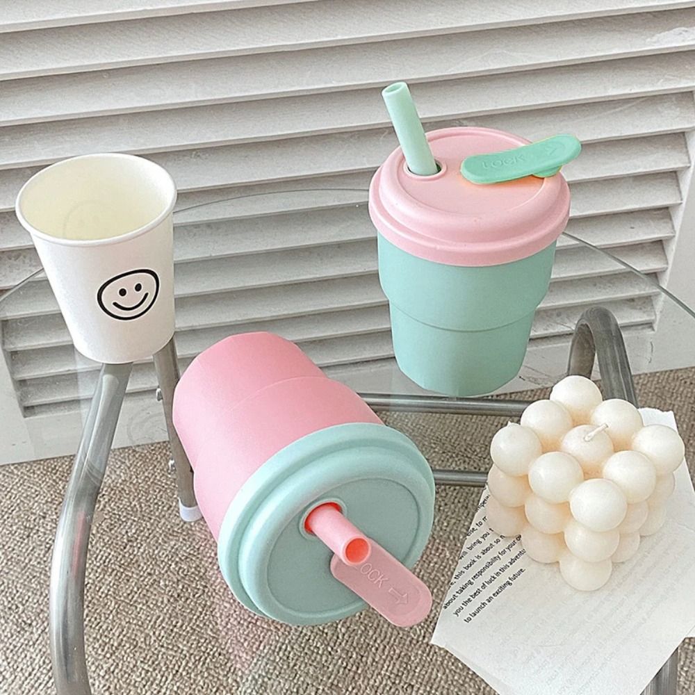 Student kids travel fall cute bottle straw plastic 400ml fashion gift coffee cup drinking water anti cup