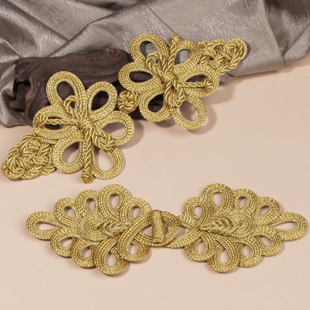 Vintage Golden Silk Chinese Frog Buttons Fastener Type Handmade Flower Fastener Button Knot Style Tang Suit Buttons Cheongsam Making
