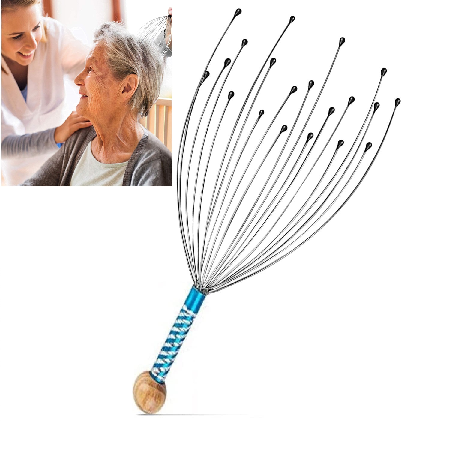 Scalp Scratcher and Massager - 12 Fingered Head and Neck Relaxation Tool for Men and Women (Silver)