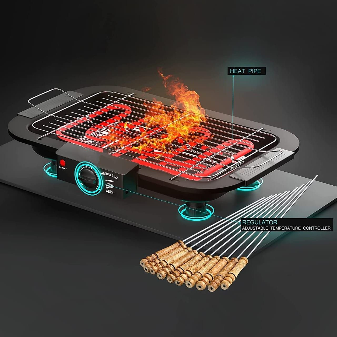 Electric Smokeless Portable Temperature Control Barbeque Grill Machine 2000W