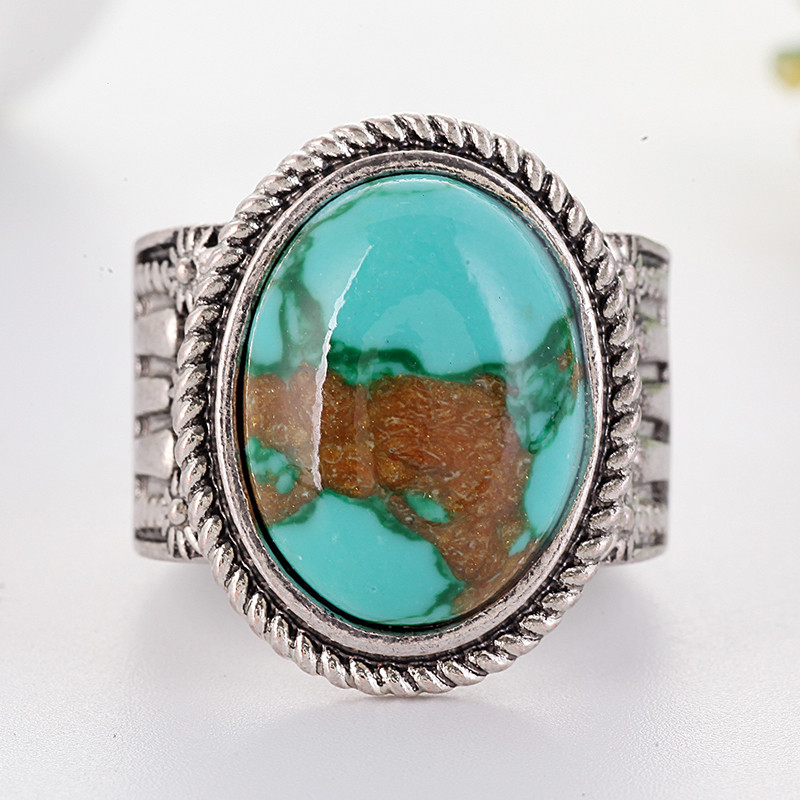 【Exclusive Discount】Bohemian Large Oval Turquoises Blue Stone Rings Bague for Man Vintage Ethnic Jewelry Anillos L3J418