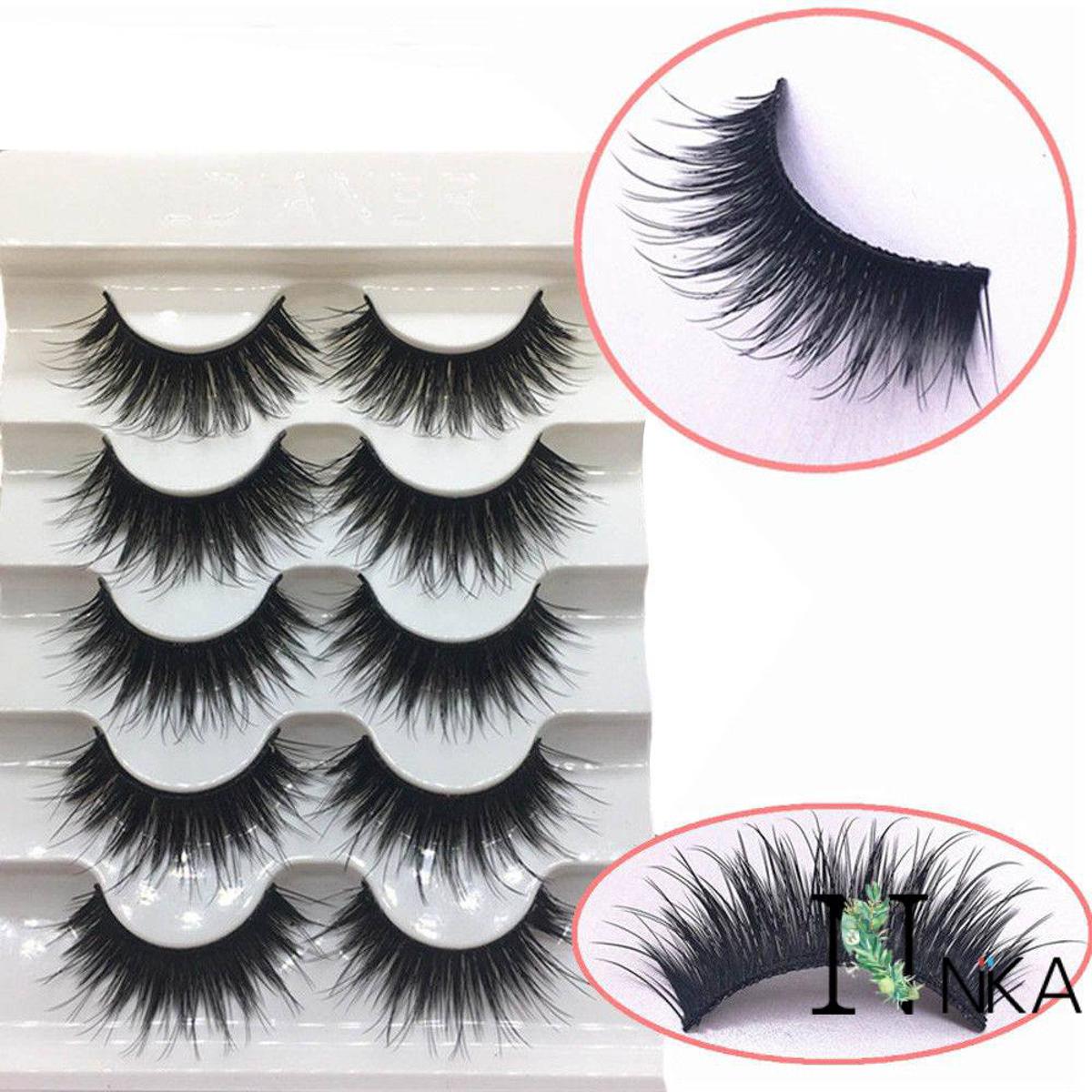 New Portable Eay to Ue 5 Pair Natural Fale Eyelahe Handmade Natural Thick Long Cro Lifelike Wipy Fluffy Buhy Curling Eye Lahe et Beauty MakeUp Extenion Cometic Tool