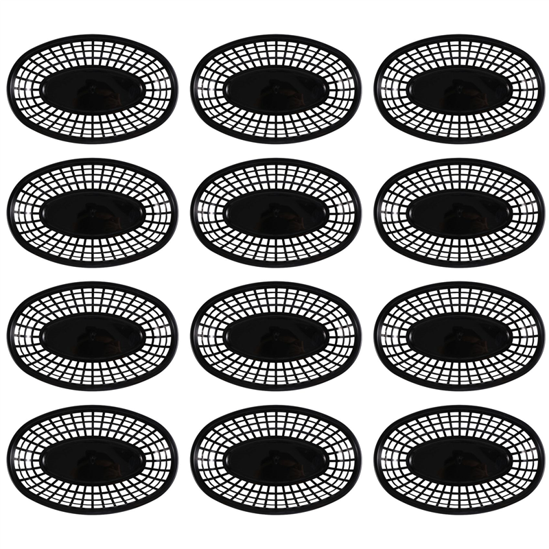 12 Pcs Plastic Fast Food Baskets Oval Serving Platter Breakfast Dinner Plates French Fries Cake Bread Tray Restaurant