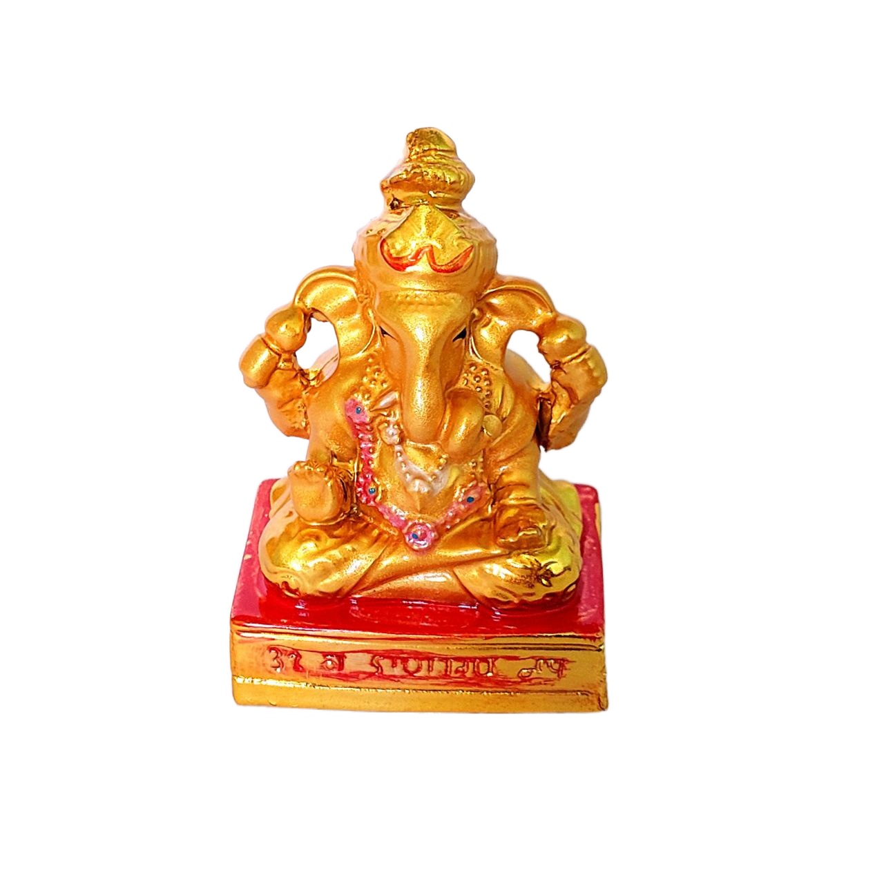 3.2 Inch Golden Ganesh Ji With Base God Statue Hindu Lord Idol Figurines Ganpati Home Temple Mandir Pooja Decorative Accents Items Gift BT