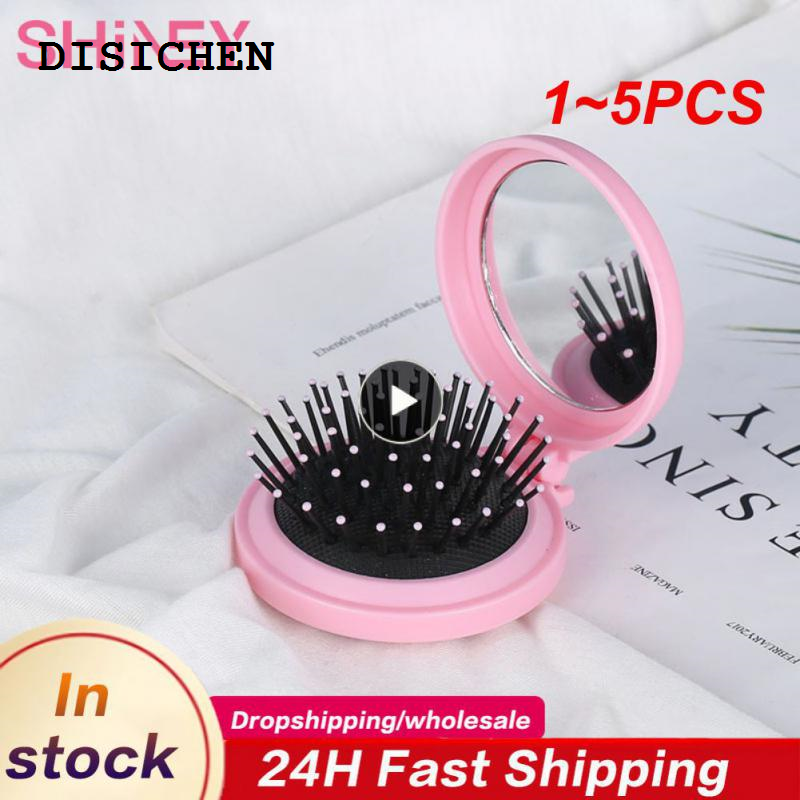 DISICHEN Sales promotion 1~5PCS Hair Comb Folding Massage Hair Brush Round 4 Colors Mini Comb With Mirror Travel Hairbrush Makeup Comb