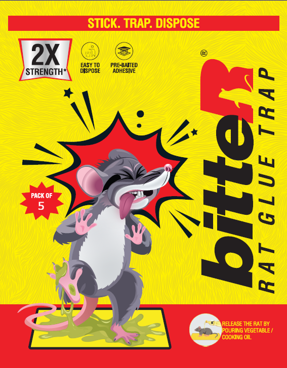 bitteR Sticky Pad for Mouse/Rodents/Rats & Insects - Pack of 5 | 16cm x 10.5cm x 0.5cm
