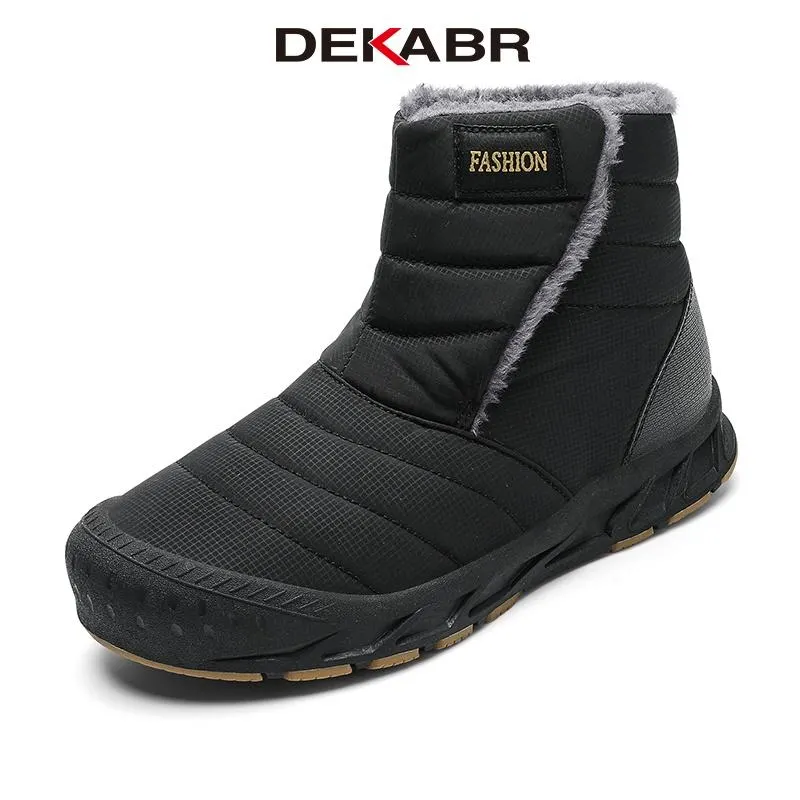 DEKABR New Comfortable Autumn Winter Warm Fur Ankle Boots Black Genuine Hide Soft Mens Handmade Non-Slip Boots Size 38-46