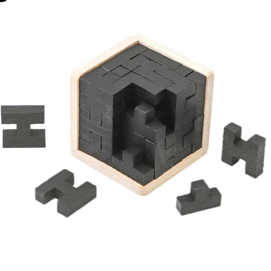 Creative 3D Wooden Brain Teaser Cube, Geometric Intellectual Jigsaw Logic Puzzles Toys for Baby & Adults