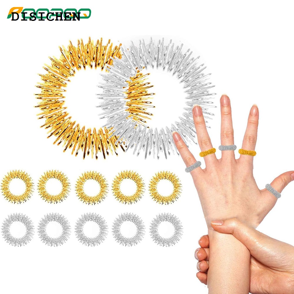 DISICHEN Hot Selling 1/5/10Pcs Acupressure Rings and Bracelets Massagers Set Spiky Sensory Finger Rings for Finger and Hand Wrist Massage Pain Relief