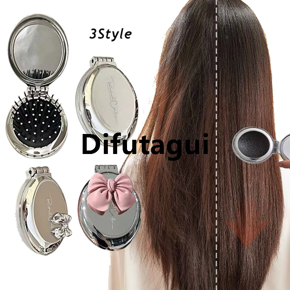 Difutagui Hairbrush Massage Pocket Girl Mirror with Hair Comb Creative Affordable [ ] 2-in-1 Folding Portable Scalp Comb Mini Styling Tool