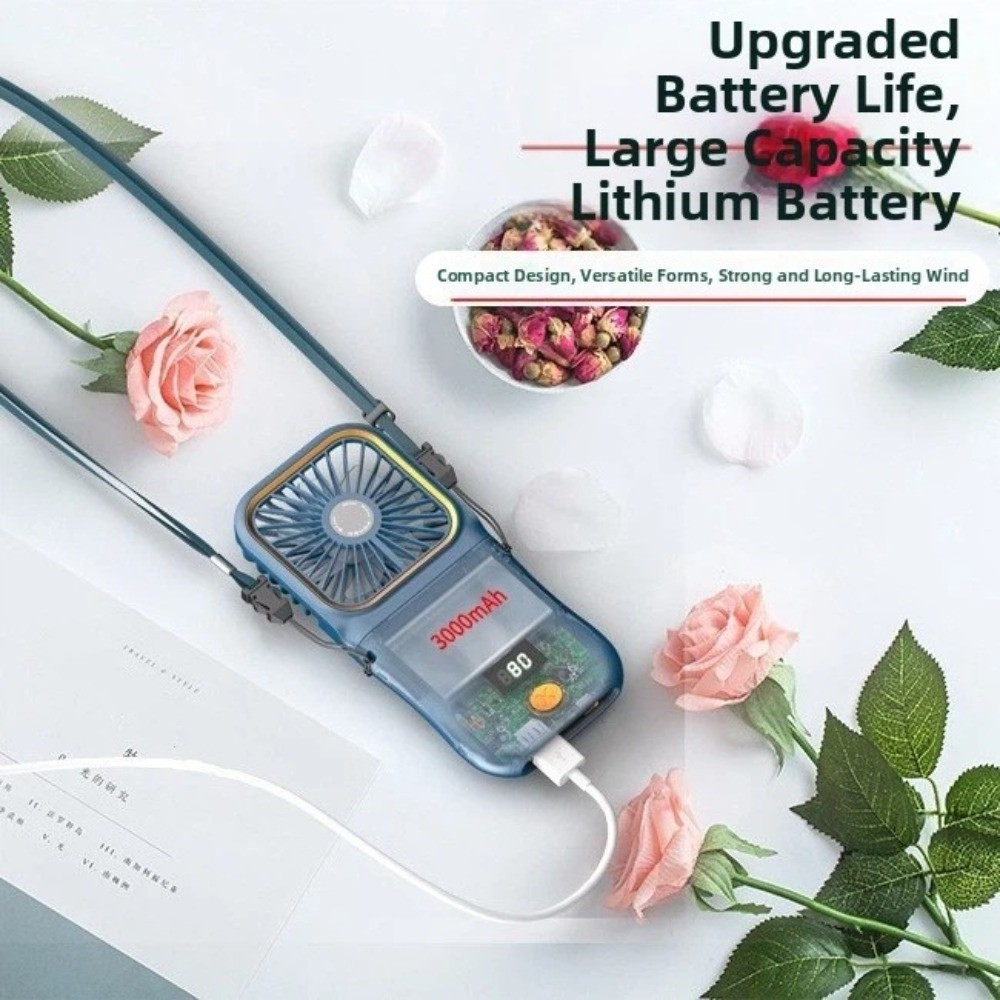 Pocket Fan Mini Portable Handheld Fan Digital Display Rechargeable Foldable Neck Fan High-End 3 Speeds Desktop Air Cooling Fan Summer Use