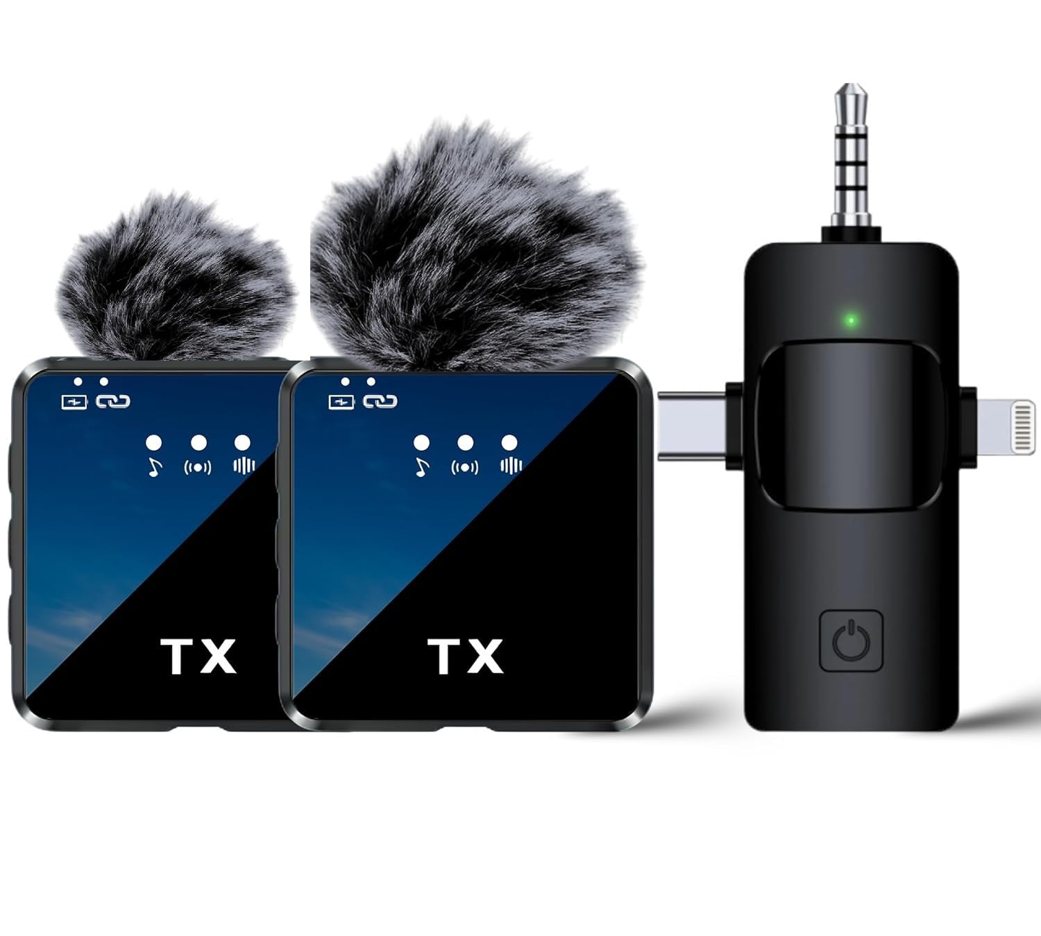 F11-2 Wireless Microphone 3 in 1, Noise Cancellation Wireless Mic with Furry Windshield for You Tube, Video Recording, Compatible for All Smartphone's/Cameras/Laptop(Dual TX Microphone)