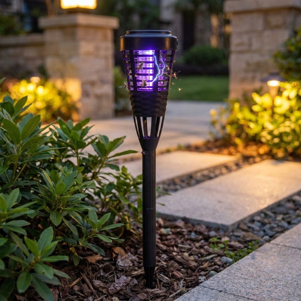 Portable Waterproof Solar Mosquito Killer Non-toxic Safe Physical Trapping UV Light Insect Trap Lamp Efficient Ground Spike Plug-in Insect Trap Camping