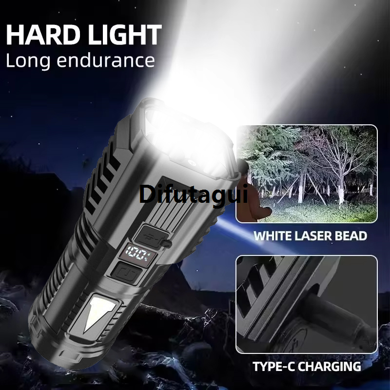 Difutagui 2025 NEW 4 LED High Power Led Flashlight Super Bright COB Side Light Fashion High Power Rechargeable Flashlights Waterproof Outdoor Torch Light