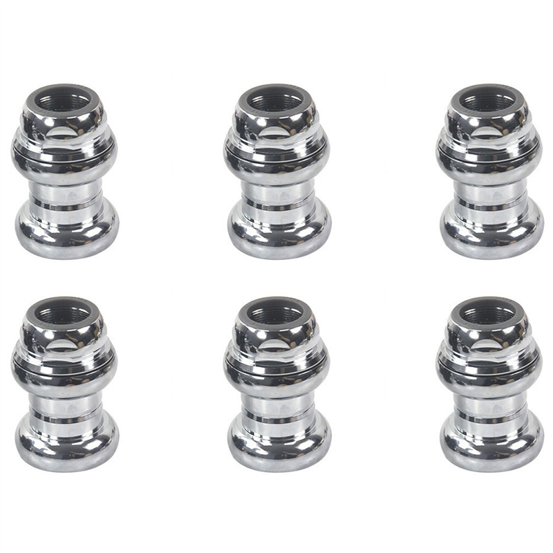 Wurrpopy-6pcs 22.2mm Bicycle Headset 1 Inch Fixed Gear Racing Bike Headset Bearing Fixed Gear Road Bike Aluminium Alloy,Silver