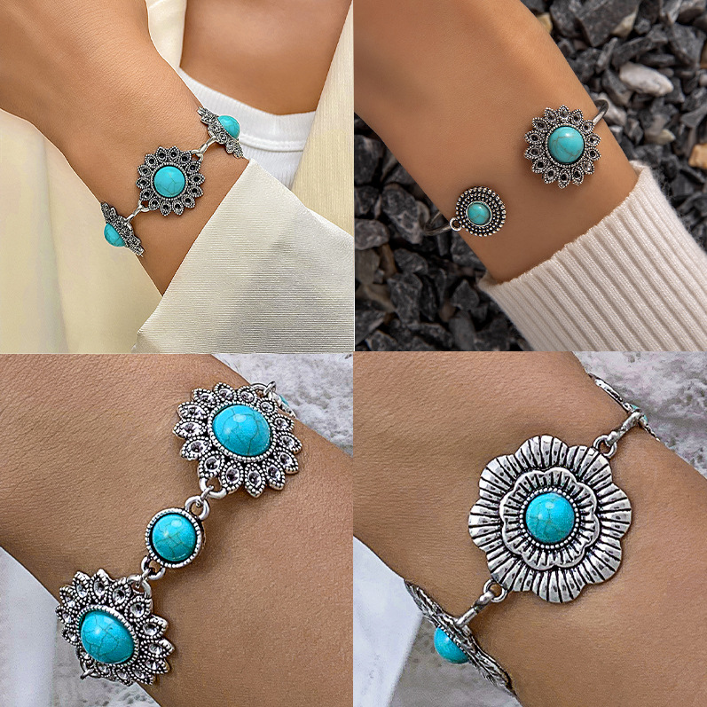 【New Arrivals】Jewelry Ethnic Style Personalized Retro Alloy Turquoise Bracelet Bohemian Fashion Bracelet for Women