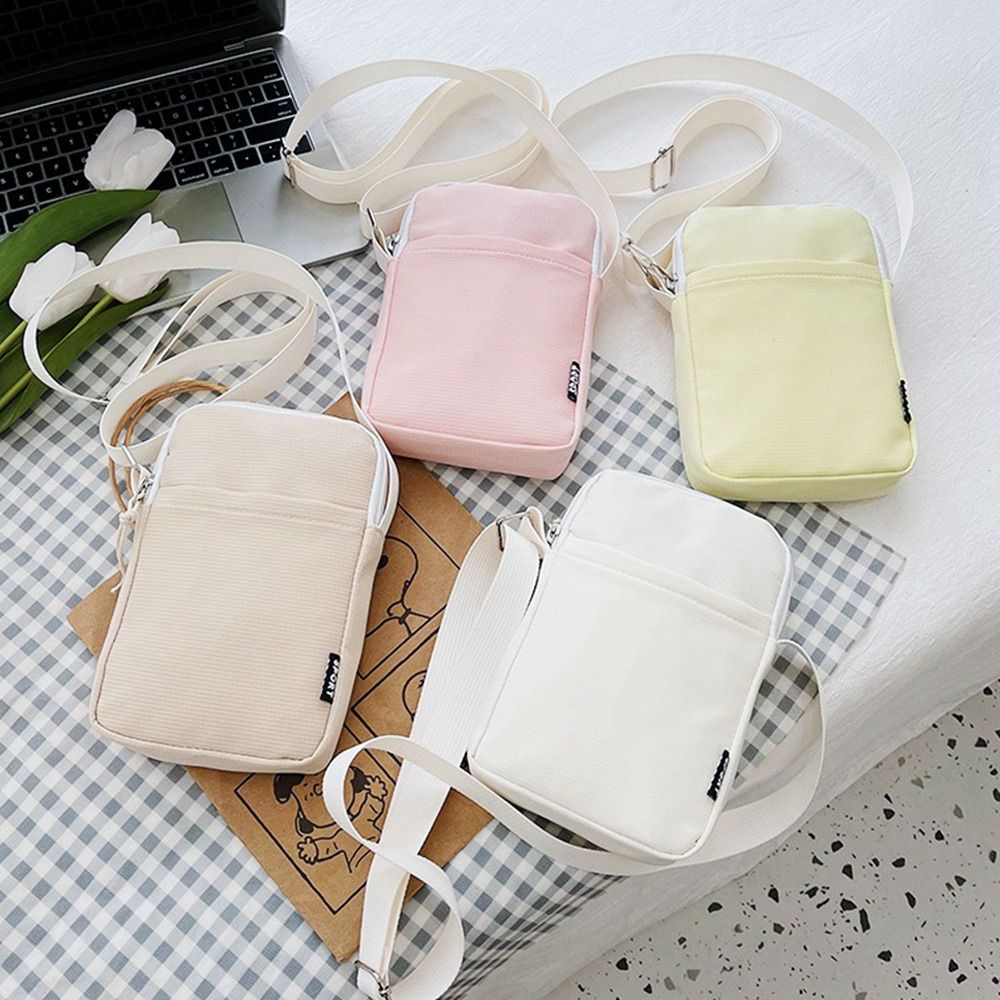 Solid Color Canvas Zipper Purse Handbag Shoulder Bag Crossbody Bag Phone Bag