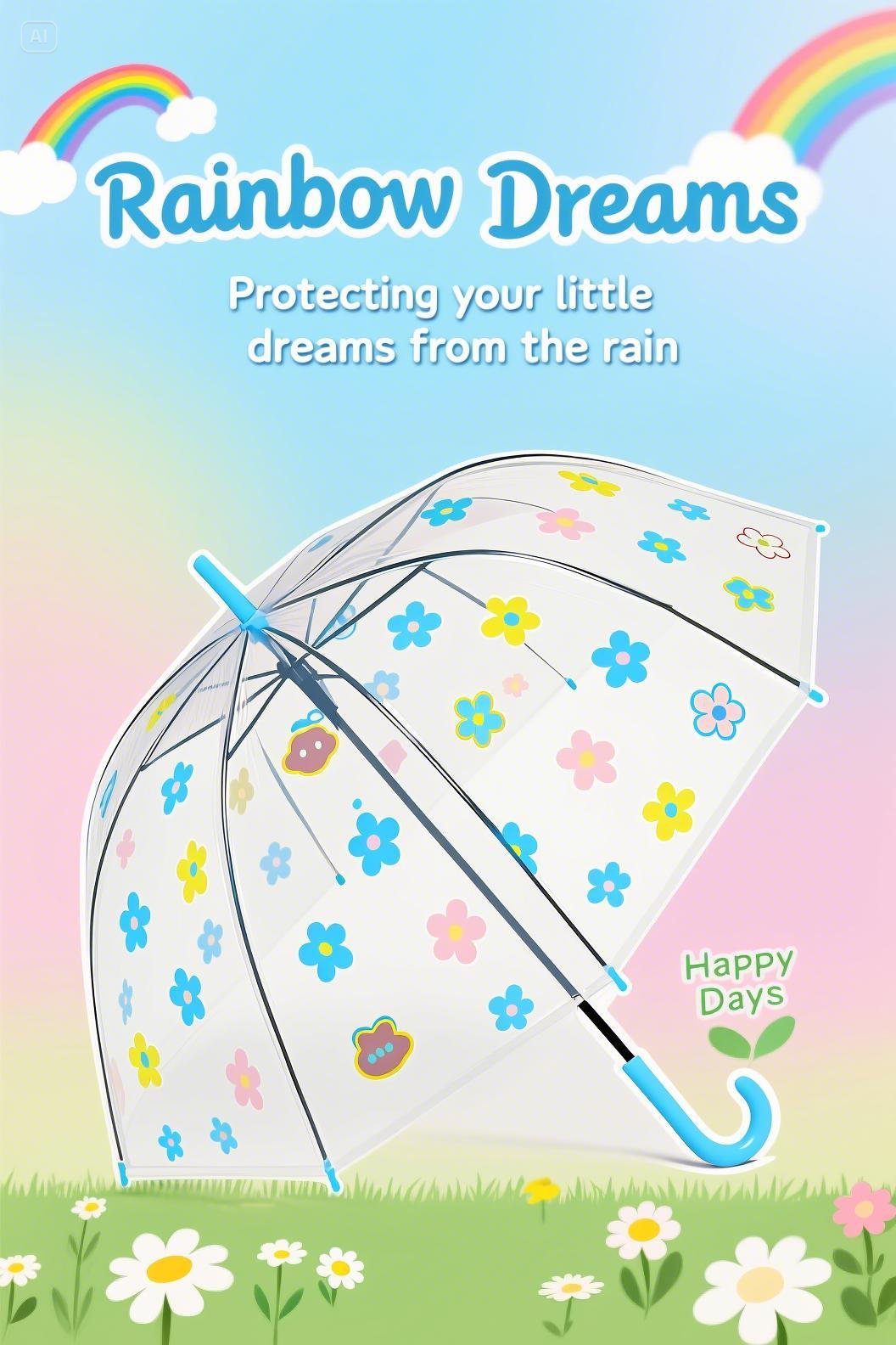 Floral Folding Korean Cherry Blossom cute Transparent Umbrella - elegant, cute, beautiful, Lightweight, Portable, Windproof, Travel-Friendly, Waterproof Clear Canopy, Fashionable Rain & Sun Protection for Women, Girls, kids, Epsa Store