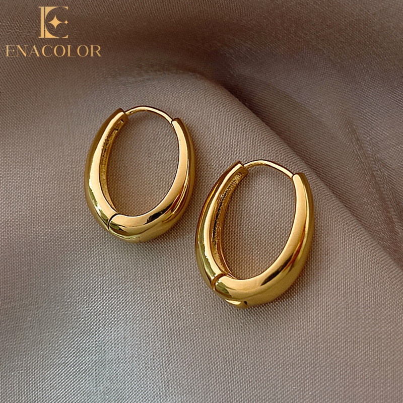 Retro Geometric Gold Metal Hoop Earrings Female Personality Trendy Fashion Jewelry Gifts