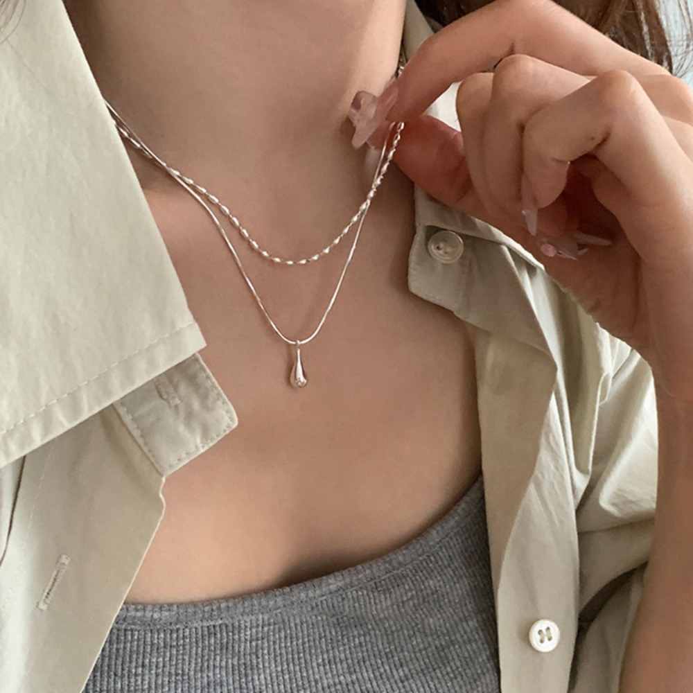 Fashion Double Layer Double Bean Metal Necklace Korean Fashion Personality Vintage Personality Necklace Minimalist Temperament Clavicle Chain Women