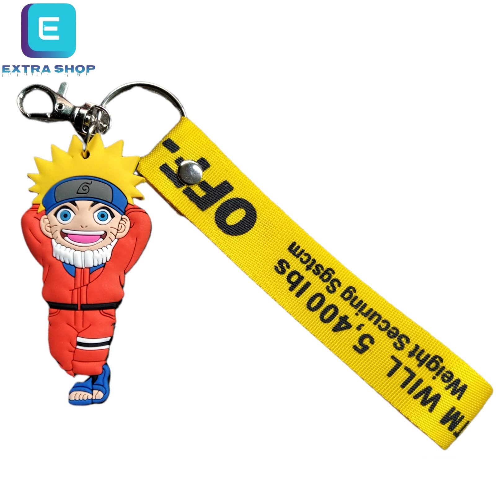 Naruto Anime Double Sided Design Keyring With Fabric Strap & Lock Keychain