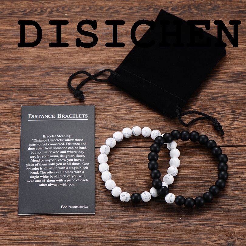 DISICHEN Fifty percent discount 2Pcs/Set Couples Distance Bracelet Classic Natural Stone White and Black Yin Yang Beaded Bracelets for Men Women Best Friend Hot