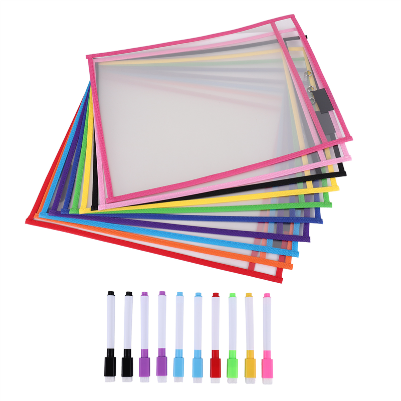 NAMUNY Dry Erase Pockets Sleeves, (10 Pack) A4 Paper Job Ticket Holders, Reusable Dry Erase Sheets for Classroom Worksheets