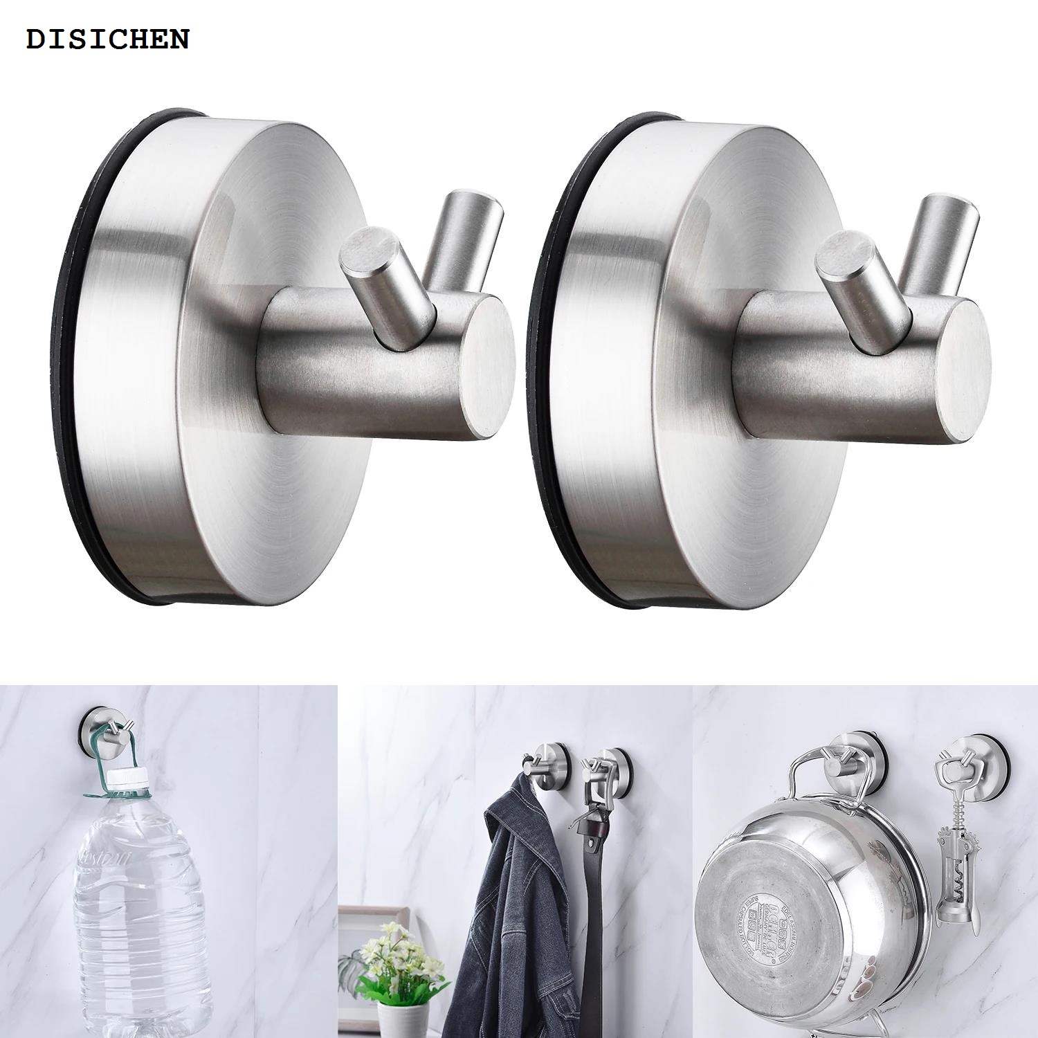 DISICHEN Profesional 2pcs 5KGS Vacuum Suction Cup Hook Reusable Hanger Towel Hooks Stainless Steel Robe Hook Nickel Kitchen Bathroom Home Accessories