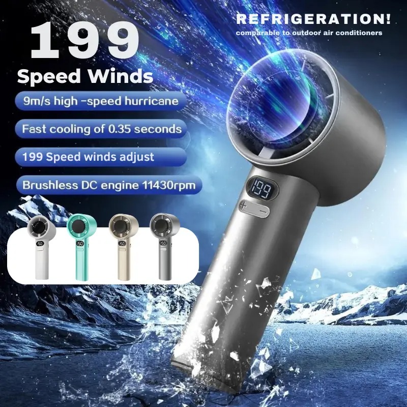 FZM-05 Mini Portable Turbo Fan | 100 Speed Adjustable | 3000MAH Battery | LED Digital Display | USB Rechargeable Handheld Fan