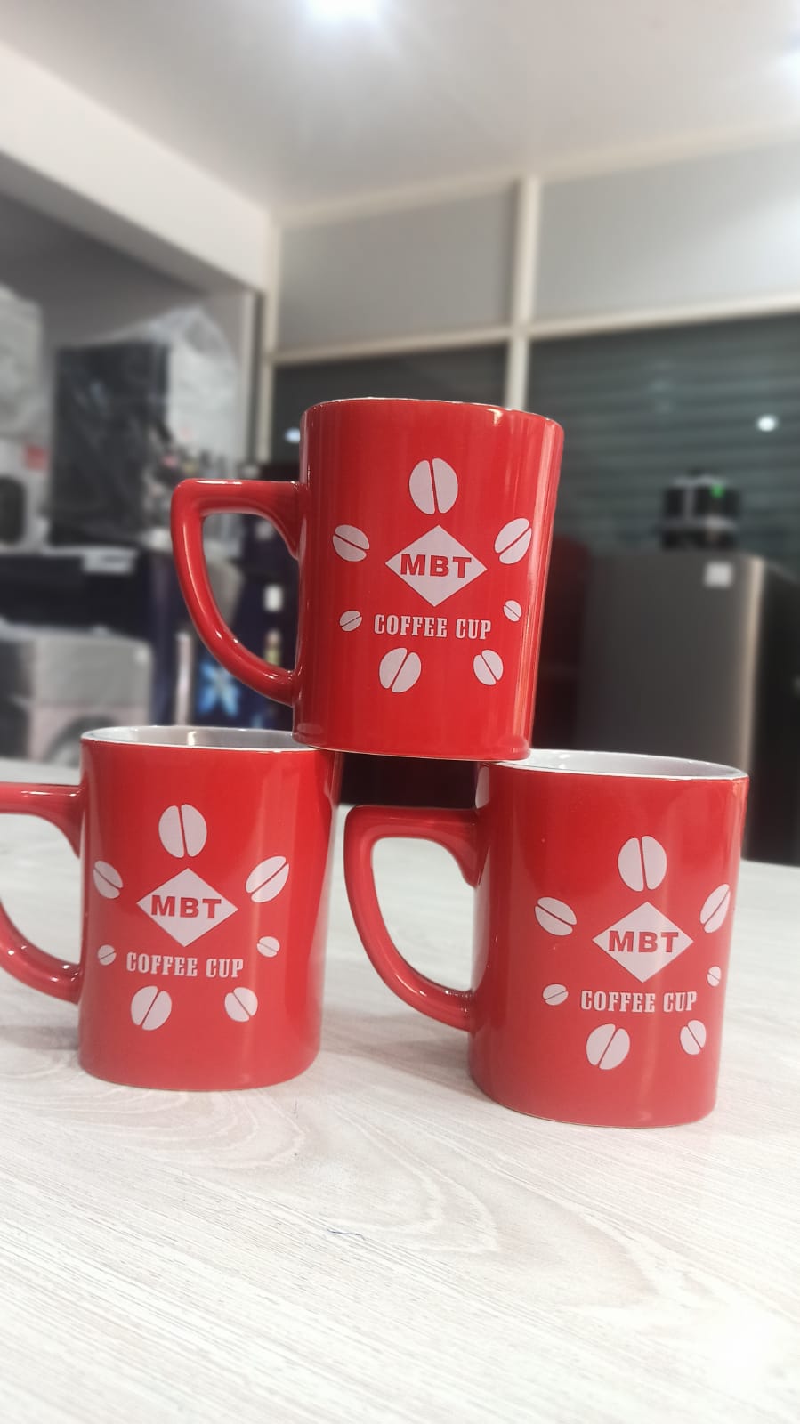 MBT Red Ceramic Coffee Mug Set Of 3 Pcs