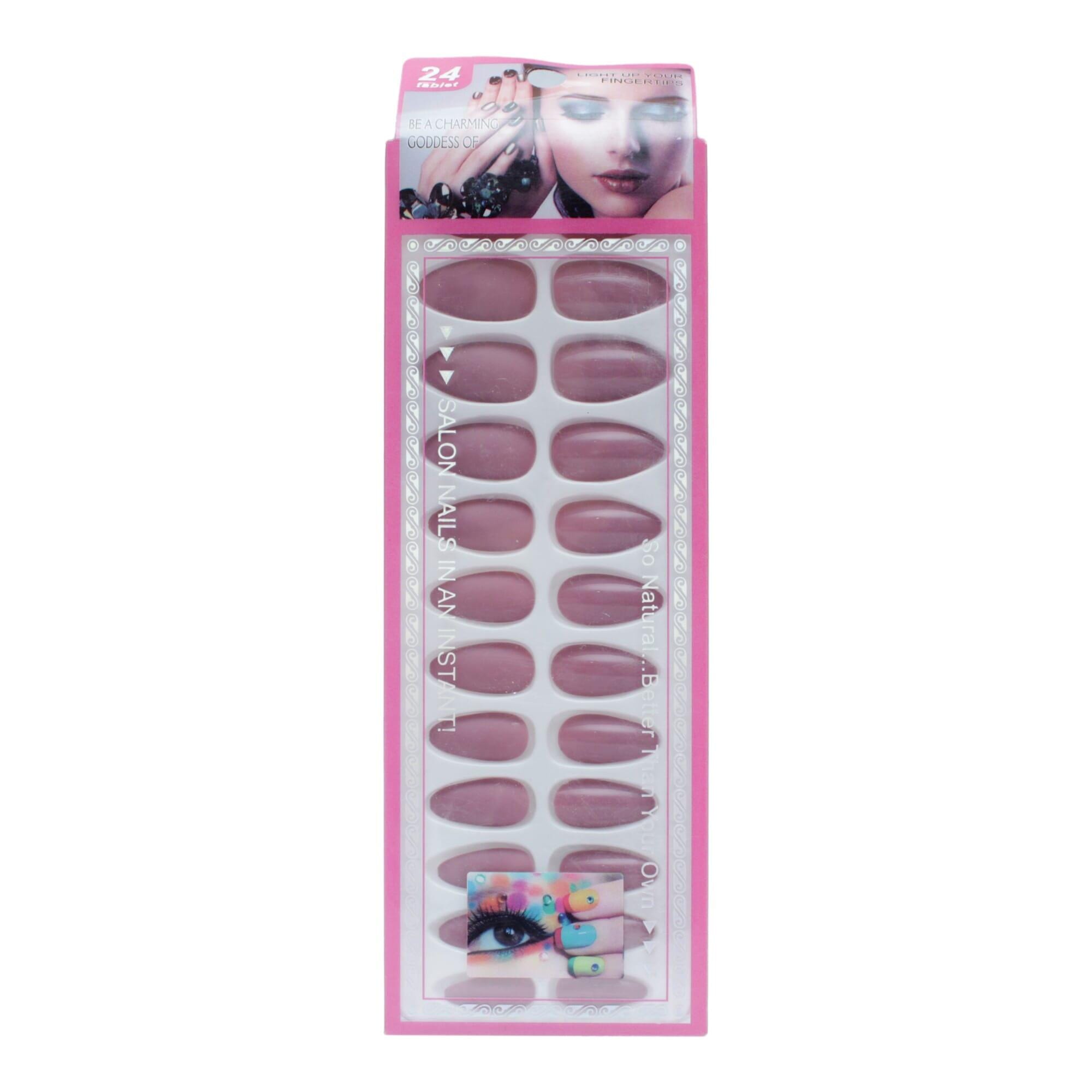 Nude Color 24 Pieces Minimal Printed Design Press On Nail With Tape Glue / Fake Nails