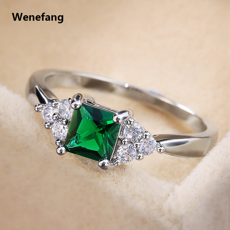 Wenefang Huitan Simple Minimalist Style Finger Rings Modest Design With Cute Green Cubic Zircon Stone Proposal Engagement Rings For Girl
