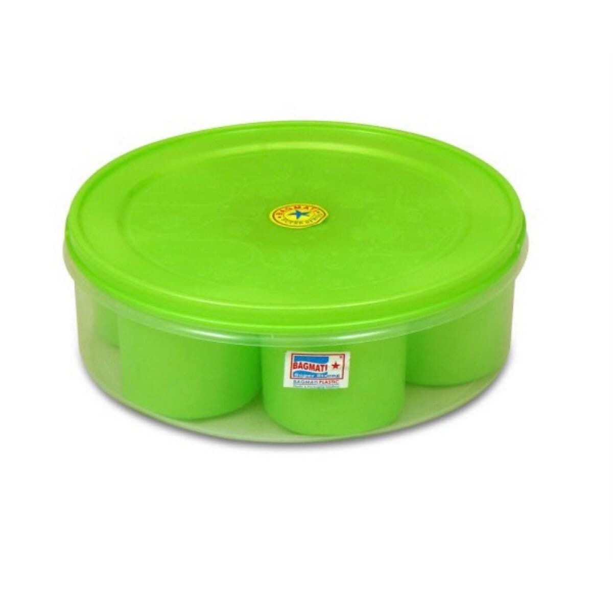 Fancy Round Masala Box Spice Container With Spoon ( Colour May Vary )