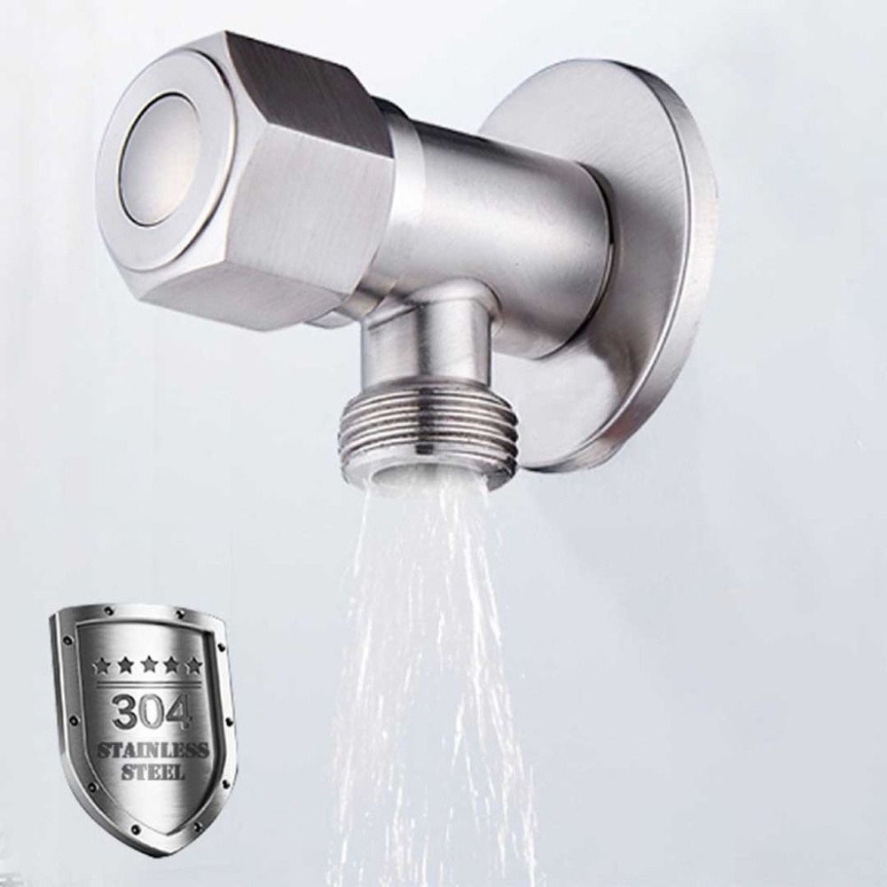 New Stainless Steel Hot Cold Angle Valve Quarter Turn Hexagonal Wheel Toilet Water Stop Valve Rust Proof Triangular Valve Kitchen