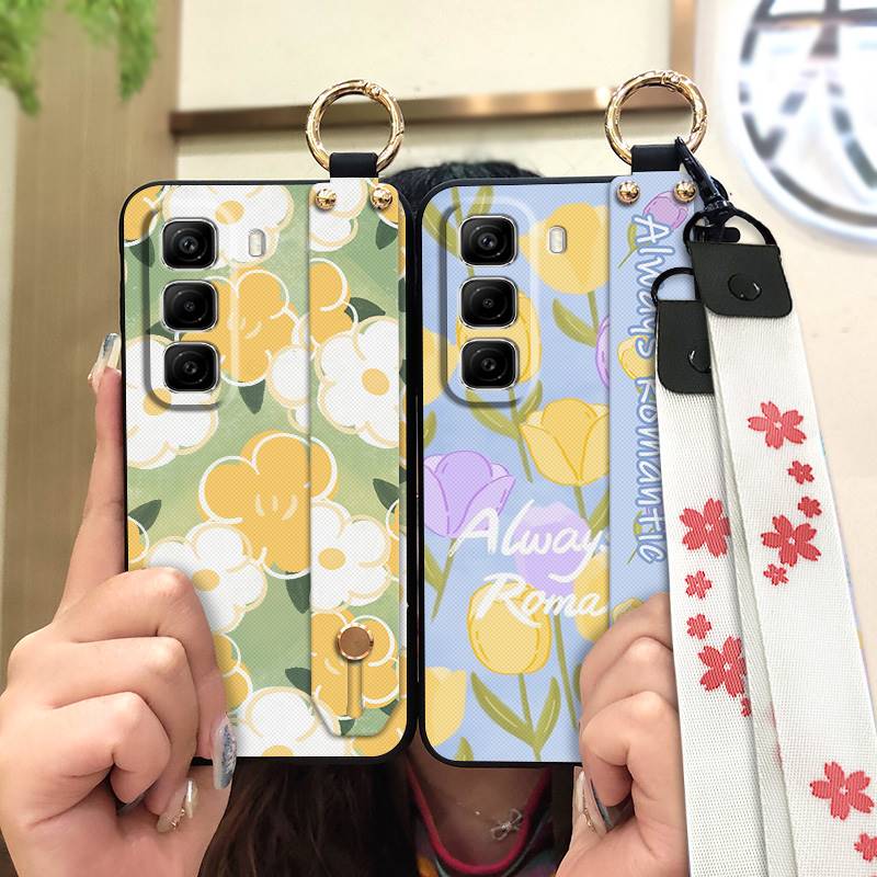 Flower Durable Phone Case For MOTO G06 Anti-dust Waterproof Lanyard Ring Back Cover Phone Holder Kickstand Soft case