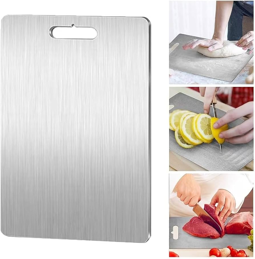 Chopping Board, Stainless Steel, Double-Sided Food Grade Chopping Board, Home Kitchen Necessary, Titanium Cutting Board for Meat, Fruit, Metal Cutting Board