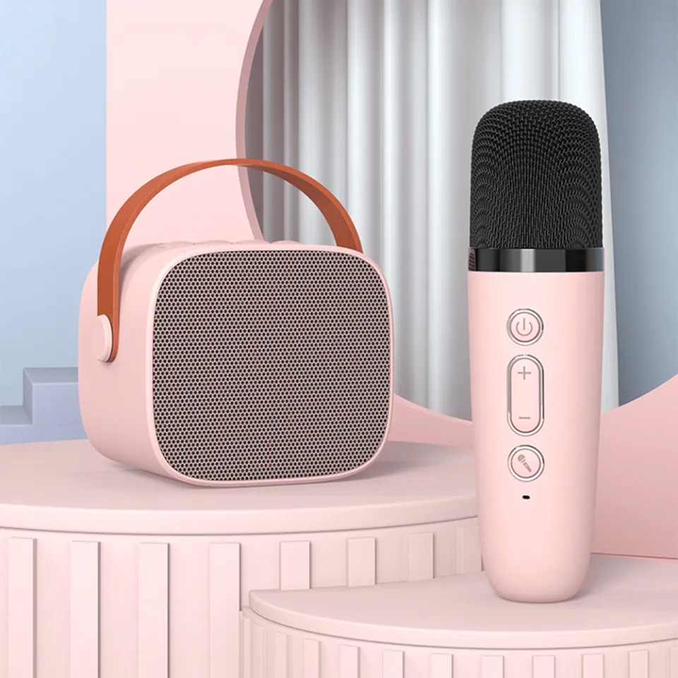 Mini Karaoke Machine Bluetooth Speaker with 2 Wireless Microphone Portable Karaoke Speaker Set MP3 Player for Kids Adults KTV