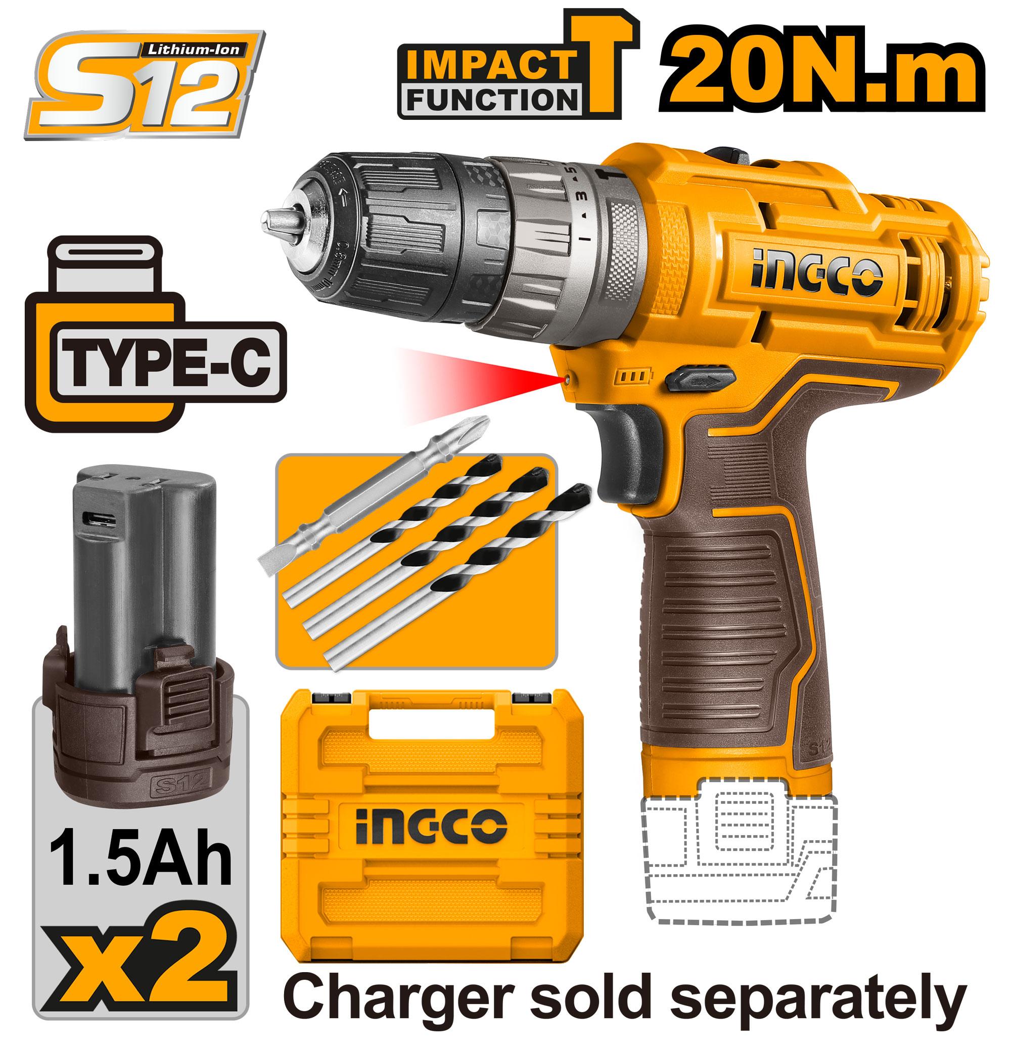 Ingco Rechargable Cordless Impact Drill Less Cost CIDLI12202