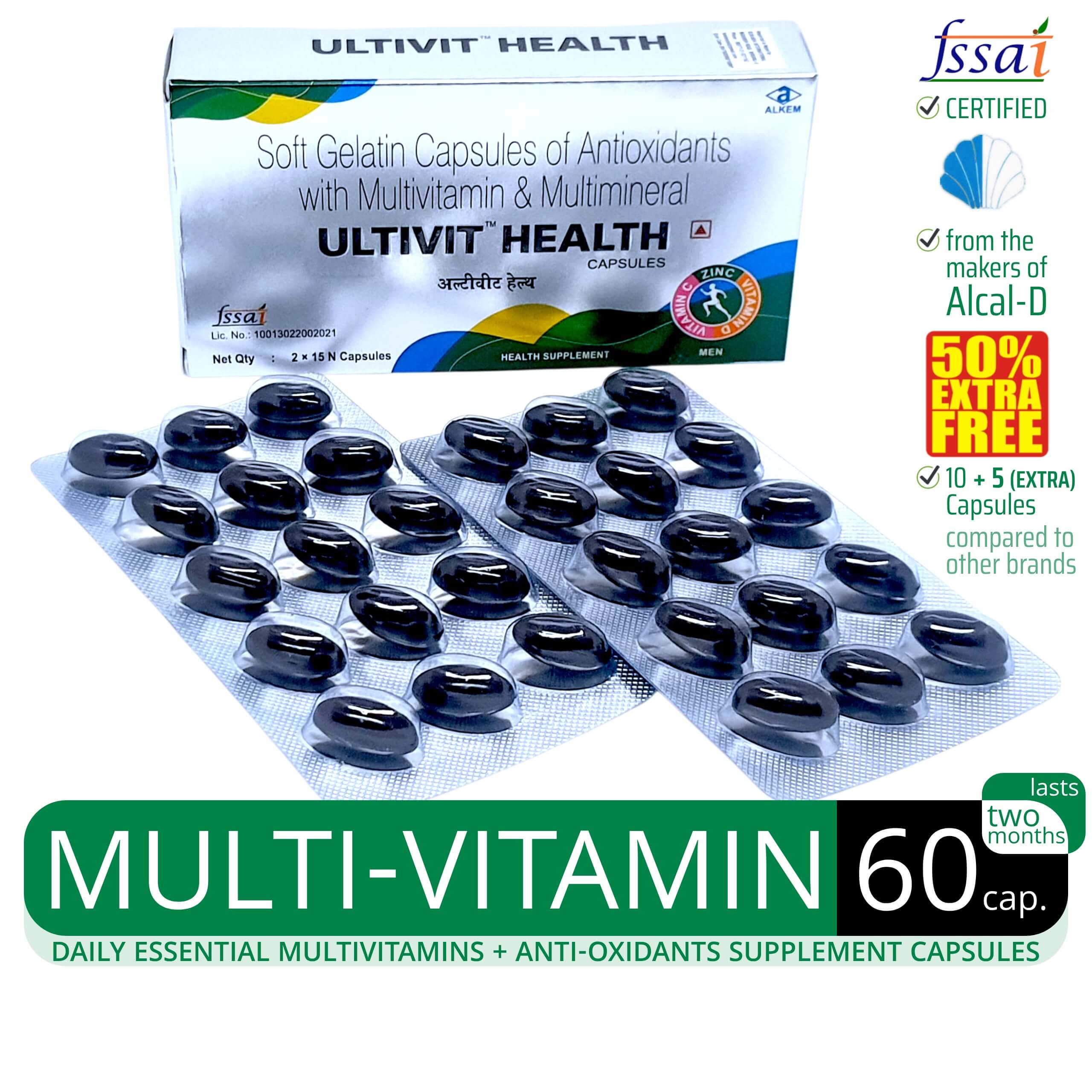 Ultivit Multivitamin 60 Tablets With Vitamin C Added Minerals For Immunity Bone & Joints Support Health