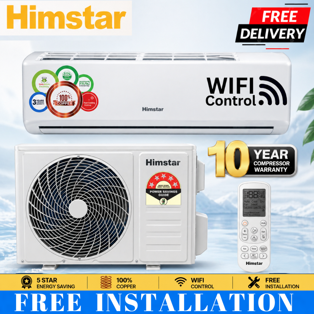 Himstar 1 Ton Smart Inverter WiFi Air Conditioner | HA-12ITPHWJ/HE | WiFi Control | 100% Copper | 5 Star Energy Saving | Fast Cooling | R32 Gas | Self Cleaning | 10 Years Compressor Warranty | Free Installation