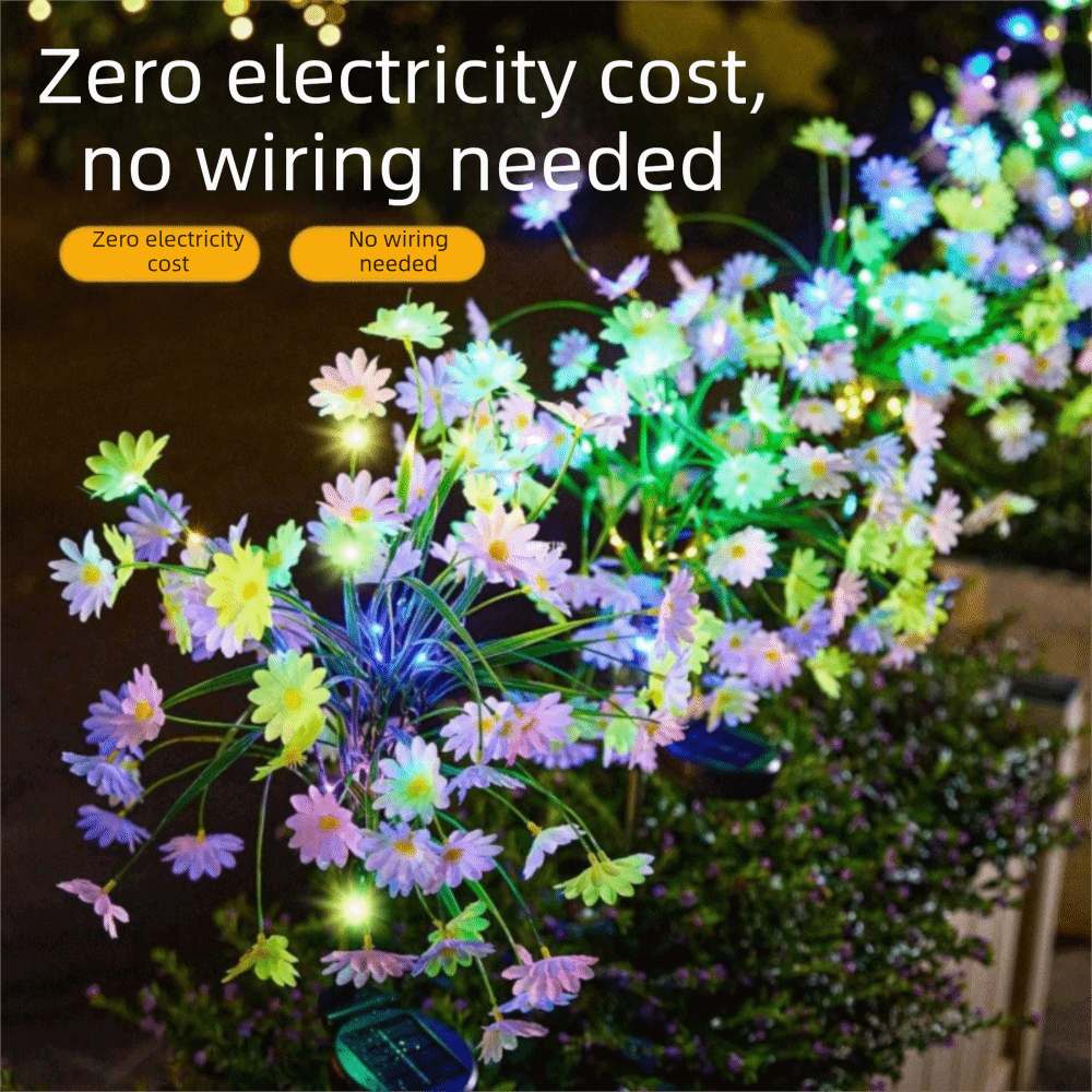 Villa 7 Head Solar Powered Lamp Waterproof Small Wild Chrysanthemum Solar Flower Light Simulation Flower Plug-in Design Garden Light Outdoor
