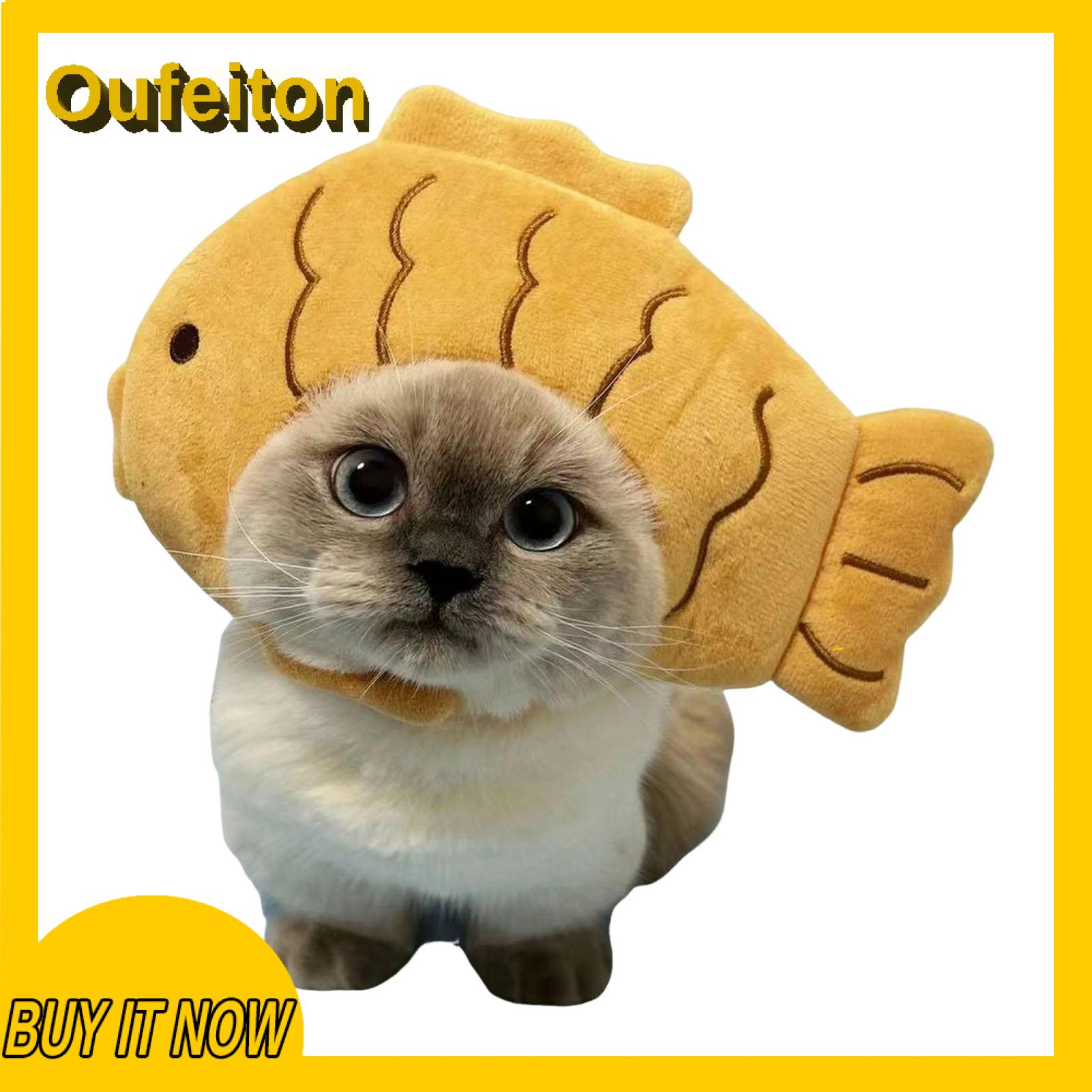 Oufeiton Cat Hat for Pets Cute Animal Hats for Cats - Fuzzy Bunny Pig Panda White Goose Designs Adjustable Headwear for Kittens Fun Festive