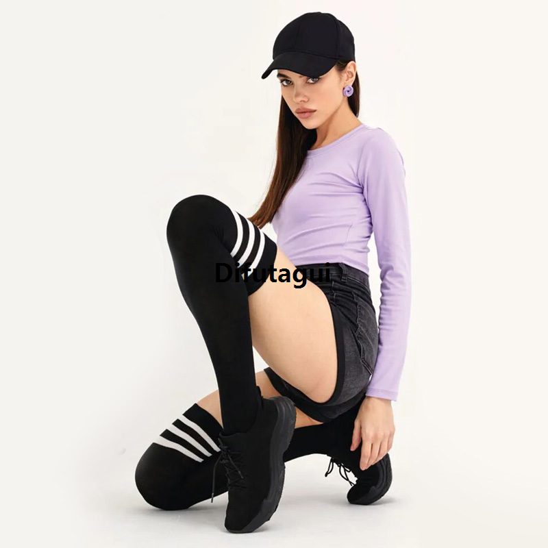 Difutagui Black White Striped Long Sock Women Thigh High Socks Over Fifty percent discount The Knee Stockings Japanese Lolita Ladies Girls Knee