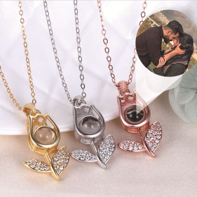 【New arrivals】100 I Love Projection Necklace Women's Carved Micro-carving Light Luxury Niche Design Simple Micro-inlay Pendant
