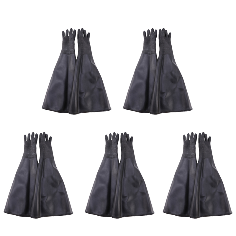 Cluellp-10x Rubber Black Sandblaster Gloves Stripe Abrasive Sand Blasting Gloves for Blasting Cabinet 65x30cm