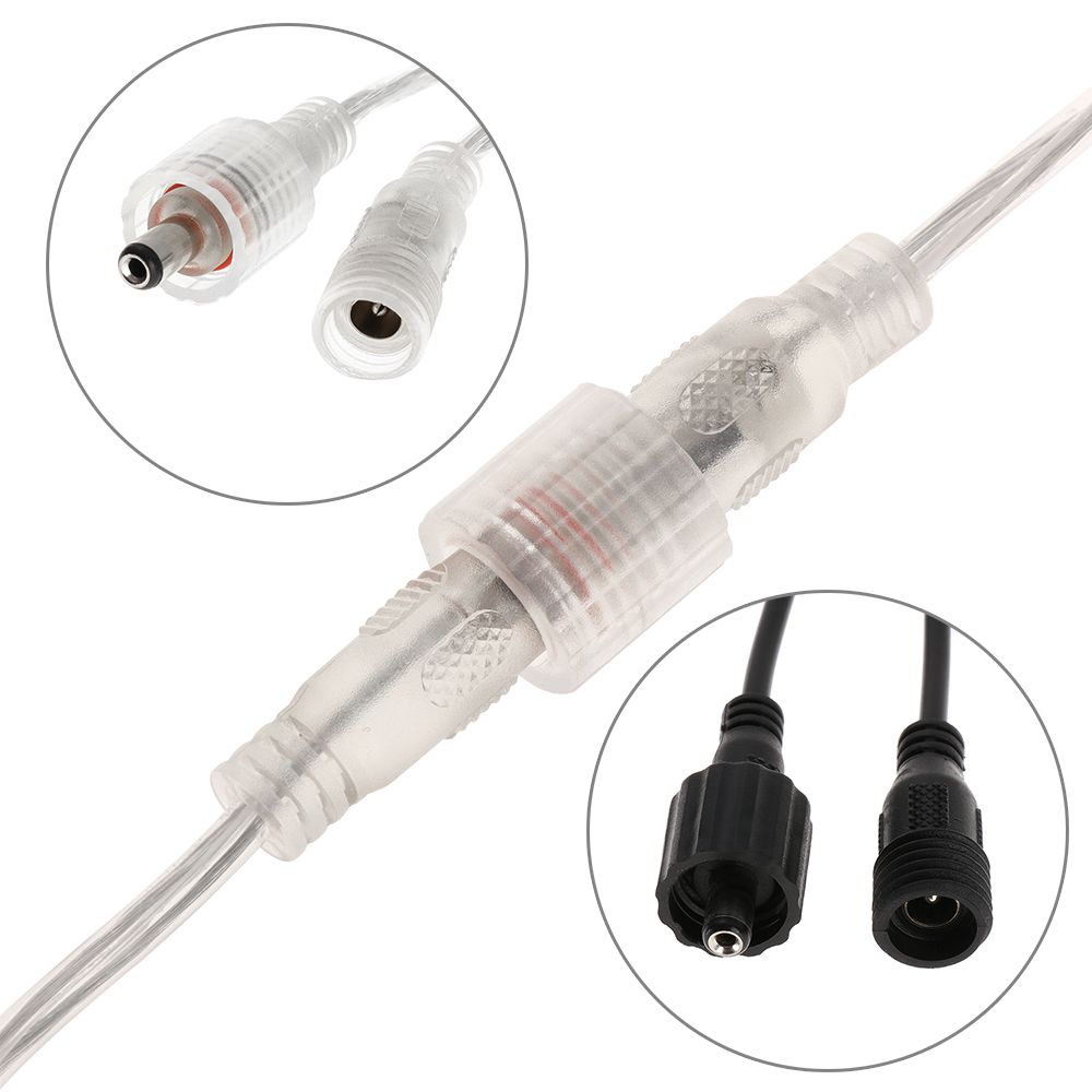 1 Pair New Plug Transparent/Black DC 5.5 x 2.1mm 2 Pin Power Wires Male and Female Connector IP68 Waterproof