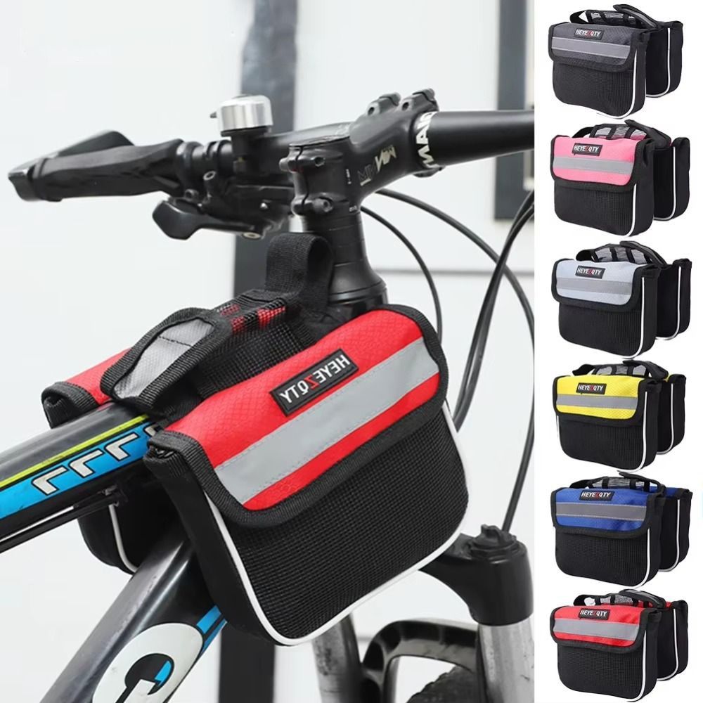 Durable Large Capacity Bicycle Saddle Bag Oxford Cloth Double-Side Pockets Bicycle Front Beam Bag Waterproof Cycling Phone Bag Cycling Accessories