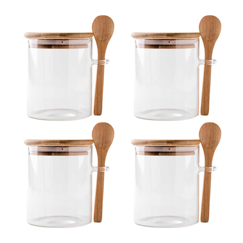 OYPFXMI 4 Pack Overnight Oats Glass Containers with Lids and Spoons, Glass Jars with Spoons and Lids for Loose Tea