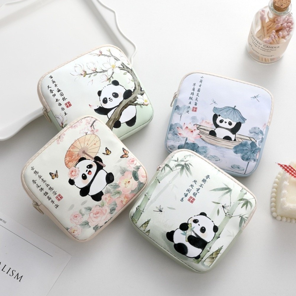 Cute PVC Sanitary Pads Bag Large Capacity Panda Coin Purse Lipstick Earphones Storage Multipurpose Mini Data Cables Organizer